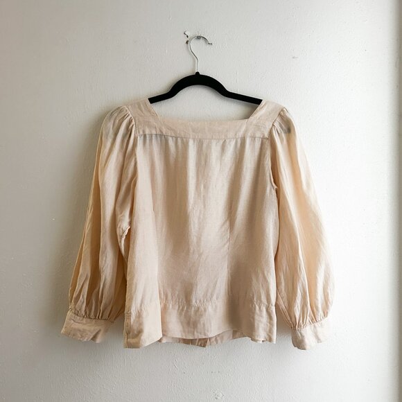 J. CREW Squareneck Button-Front 100% Linen Top Baloon Sleeve in Palest Peach - Picture 4 of 8
